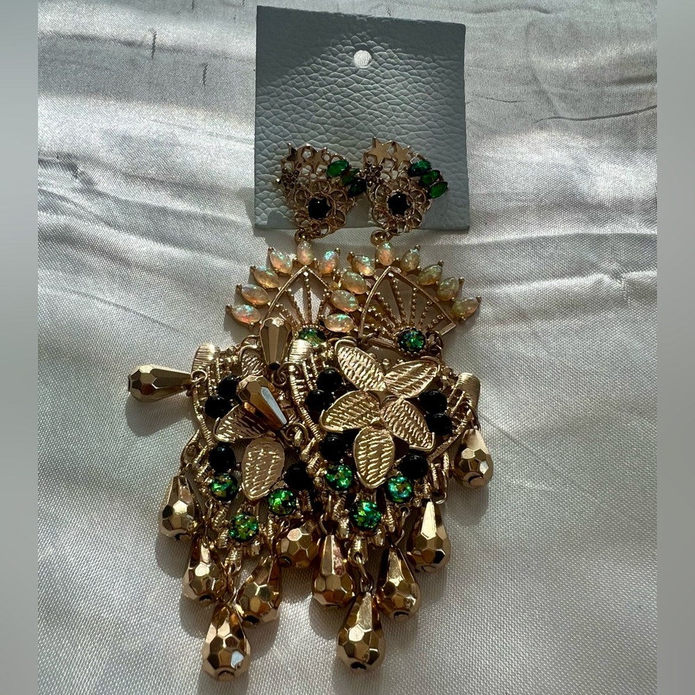 Free People Gold and Green Chandelier Earrings - Picture 4 of 16